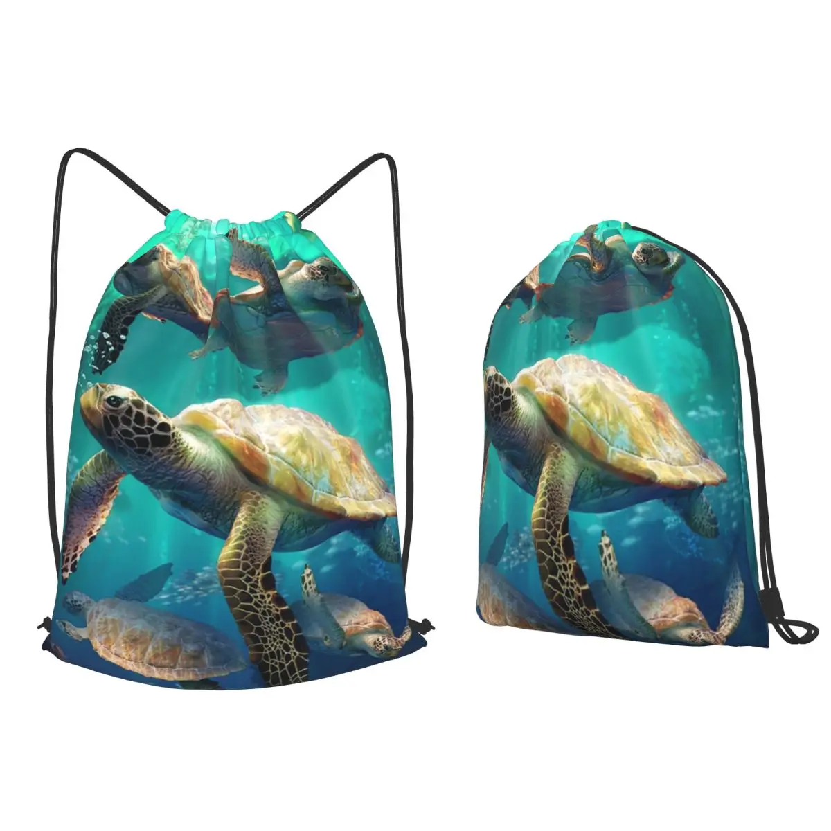Sea Turtles Backpacks Portable Drawstring Bags Sports Bag Book Bags for Travel Students