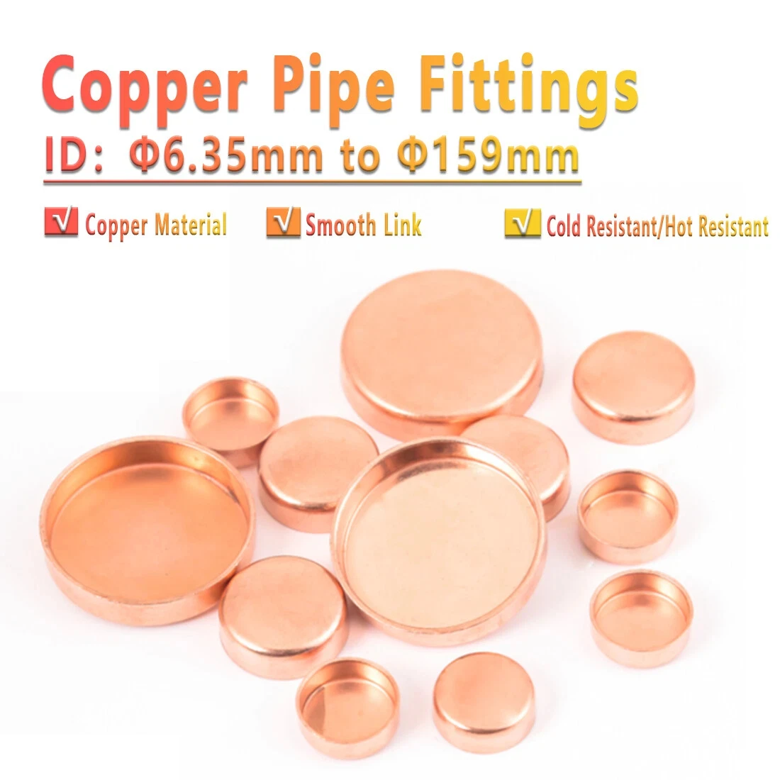 1PCS 6.35-159mm Tube Weld Socket End Feede Solder End Cap Copper Pipe Fitting For Air-Conditioning