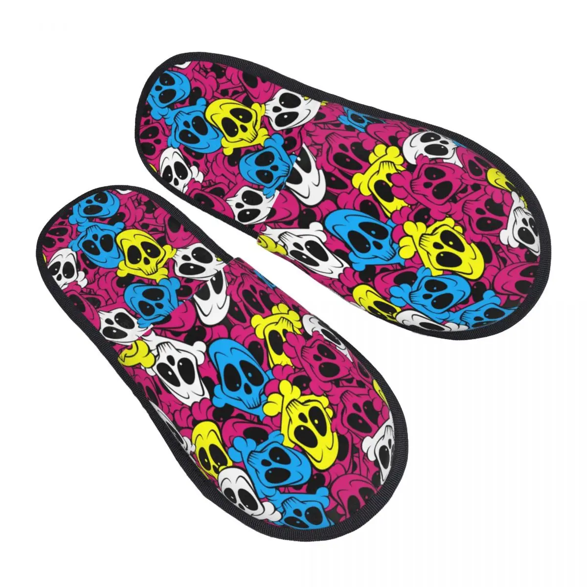 

Custom Scary Skull Skeleton House Slippers Women Comfy Memory Foam Halloween Goth Slip On Bedroom Slipper Shoes