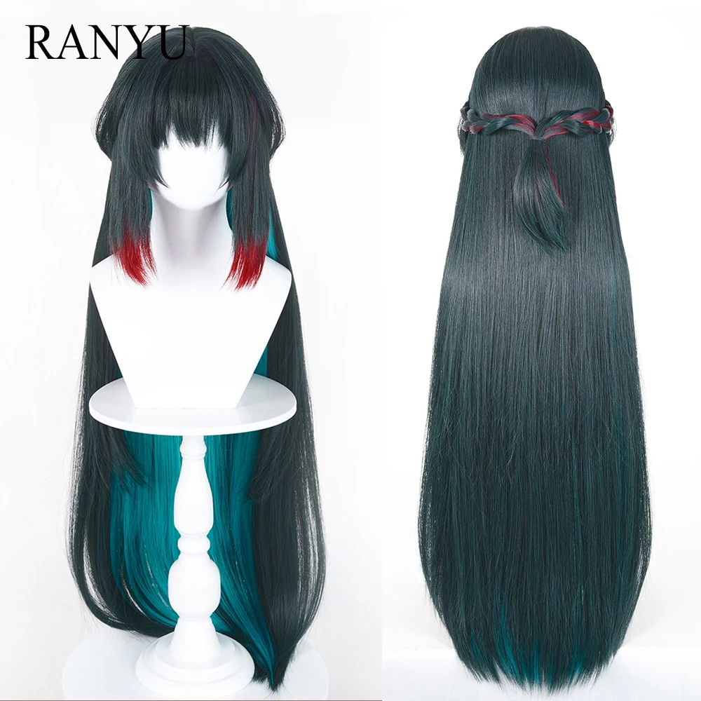 

Long Straight Synthetic Ombre Blue Red Highlights Wigs with Bangs Anime Game Cosplay Wig for Daily Party