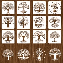 12pcs Tree Stencils Set Tree of Life Stencil for Painting on Wood Airbrush Natural Plants Small Palm Tree Drawing Templates