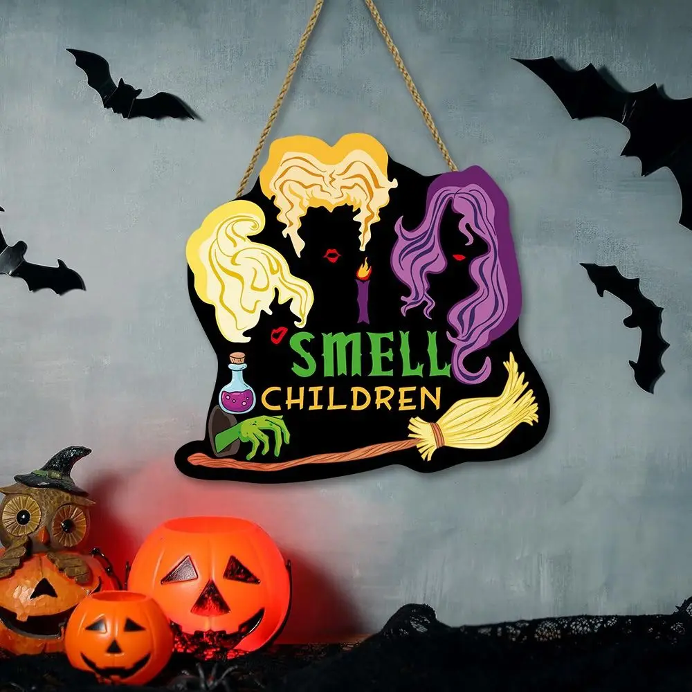 Panneau de porte citrouille d'halloween en bois, drôle et mignon, couronne de cintre de citrouille, dessin animé créatif, pendentif de porte suspendu pour salon