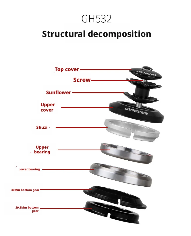 41/41,8-52mm Integriertes Verstecktes Headset mit Gedichtetem Lager für MTB und Rennrad, Gerade und Konische Gabel – Detail 6