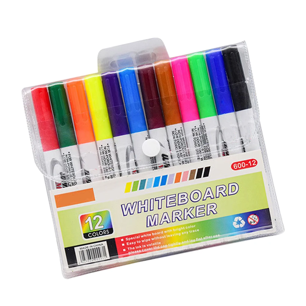 

12 Pcs Water Floating Pen Whiteboard Markers Smooth Writing Erasable School Office Supplies Creative Design Lightweight