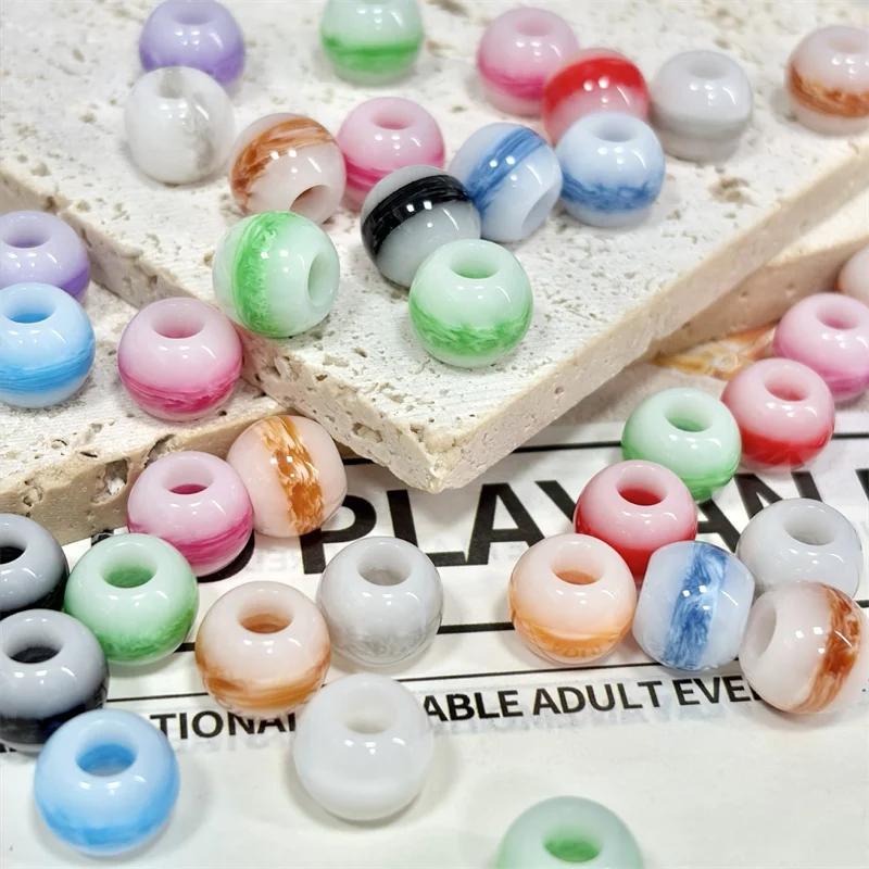 Wholesale 130pcs/lot color pattern print geometry rounds shape resin beads with big hole diy jewelry garment hair accessory