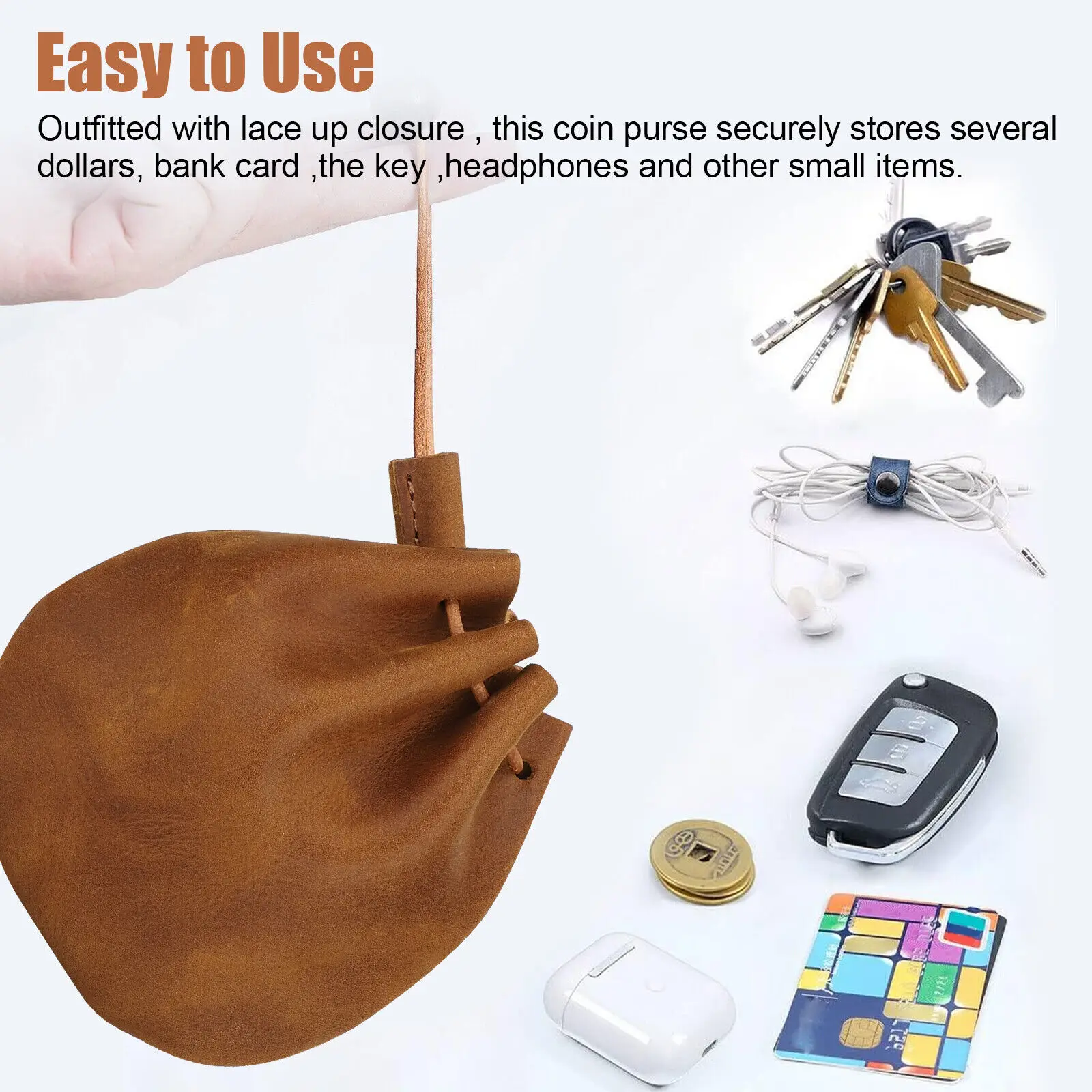 Retro Leather Coin Purse Portable Drawstring Small Bags Mini Lipstick ID Credit Card Money Key Holder Storage Bag Coin Pouch