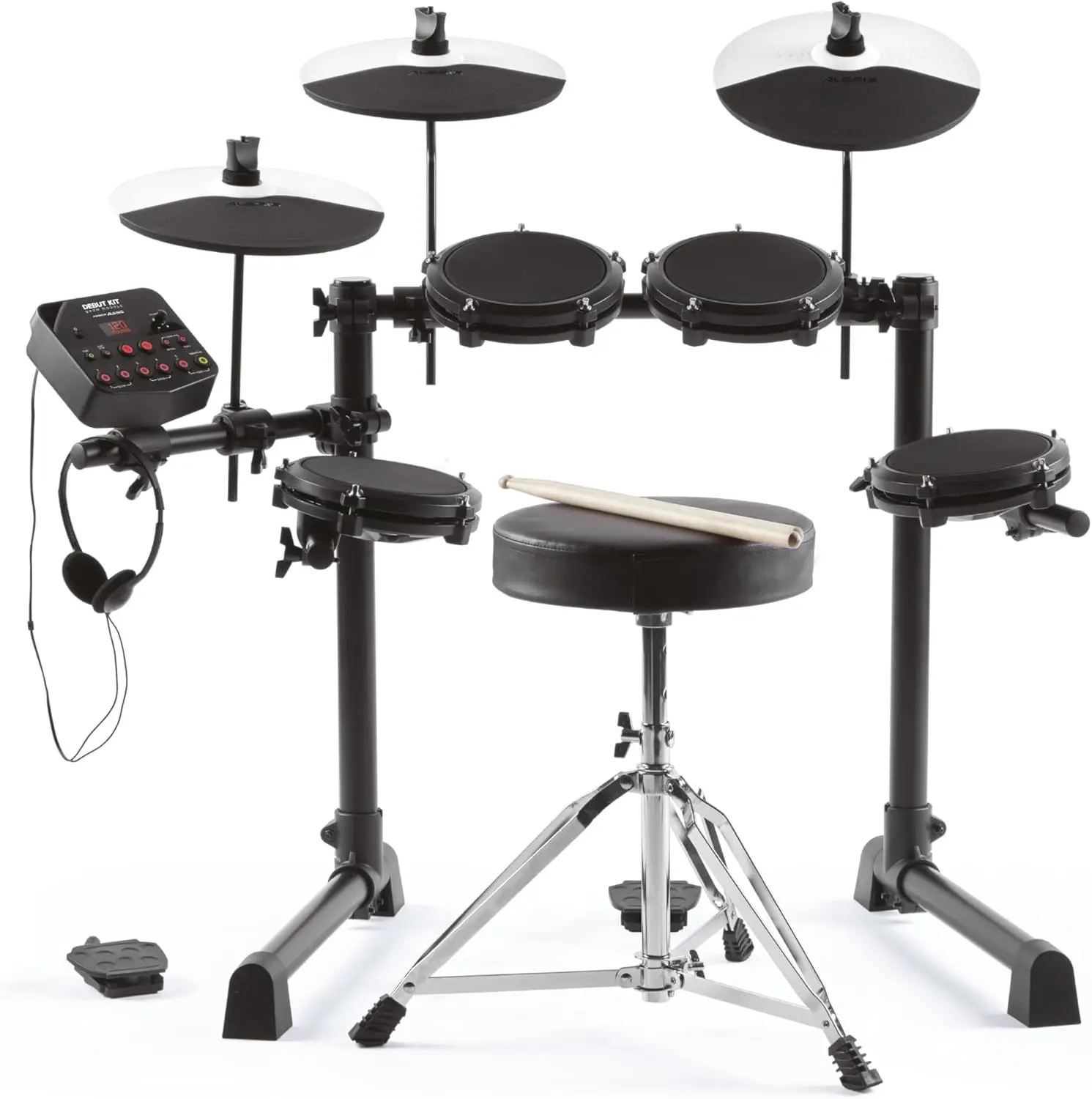 

Alesis Debut Kit – Kids Set With 4 Quiet Mesh Electric Pads, 120 Sounds, Stool, Sticks, Headphones and