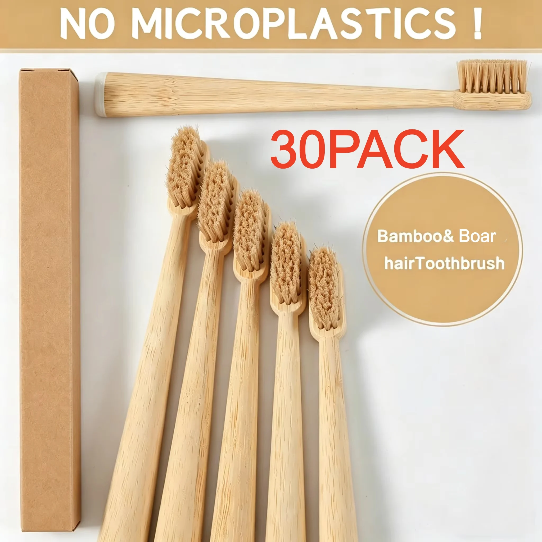 

Natural Boarhair Bamboo Toothbrush - 20 Pack, No Synthetic Additives, Sustainable Oral Care, Plastic-Free Compostable Toothbrush