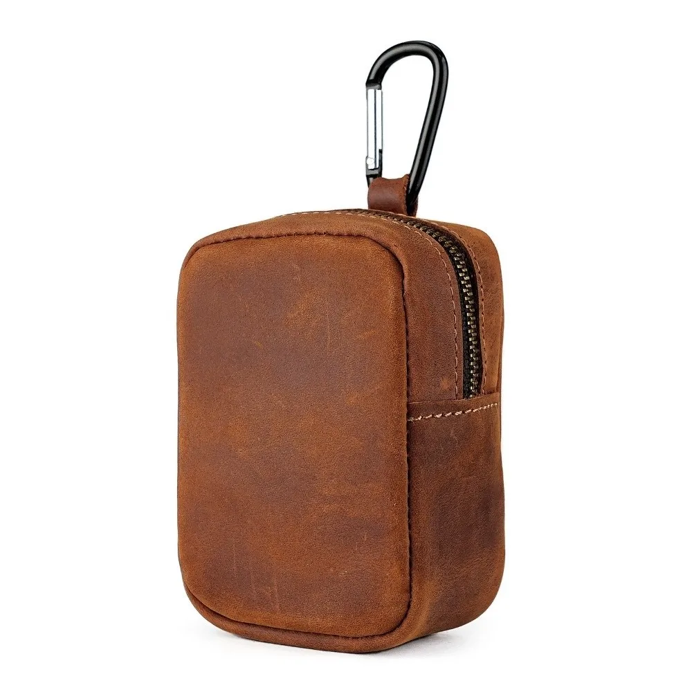 New Mini Leather Waist Pack Zipper Key Holder Solid Color Keychain Pouch Hook Design Waterproof Key Wallet Outdoor