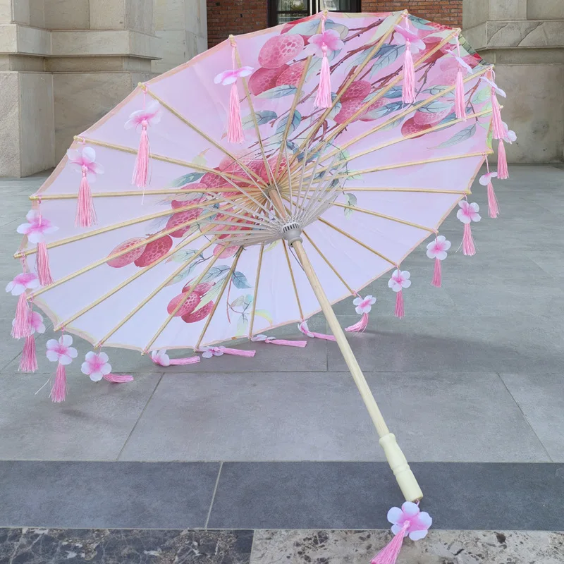 70cm Silk Tassel Umbrella – Handheld Chinese Ancient Dance Prop, Decorative Windproof Classical Oil Paper Style
