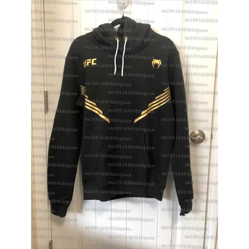 

2025 UFC Replica Women's Black/Gold Hoodie Autumn And Winter Sportswear For Men And Women Loose Long Sleeve Sweatshirt Top