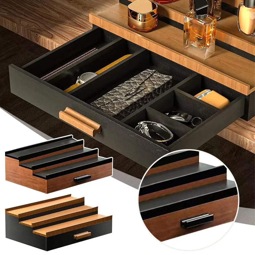 Wooden Cosmetics Storage Box With Drawer Hidden Layer Perfume Display Stand Perfume Stepped Organizer S4A0