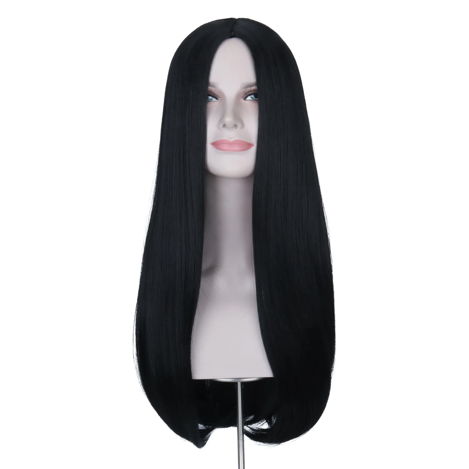 Missuhair Women's Long Black Wig Straight Family Halloween Costume Wig No Bangs Center Part