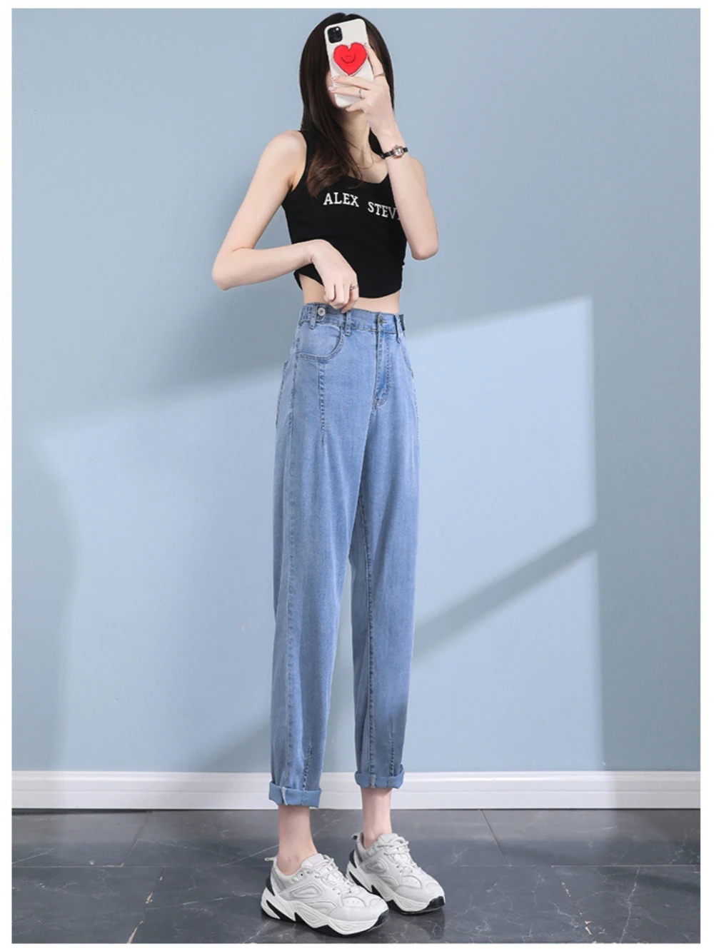 

2023 New Women's Denim Haren Pants High Waist Loose Thin Comfortable Casual All-Matching Ladies Nine-Point Pants