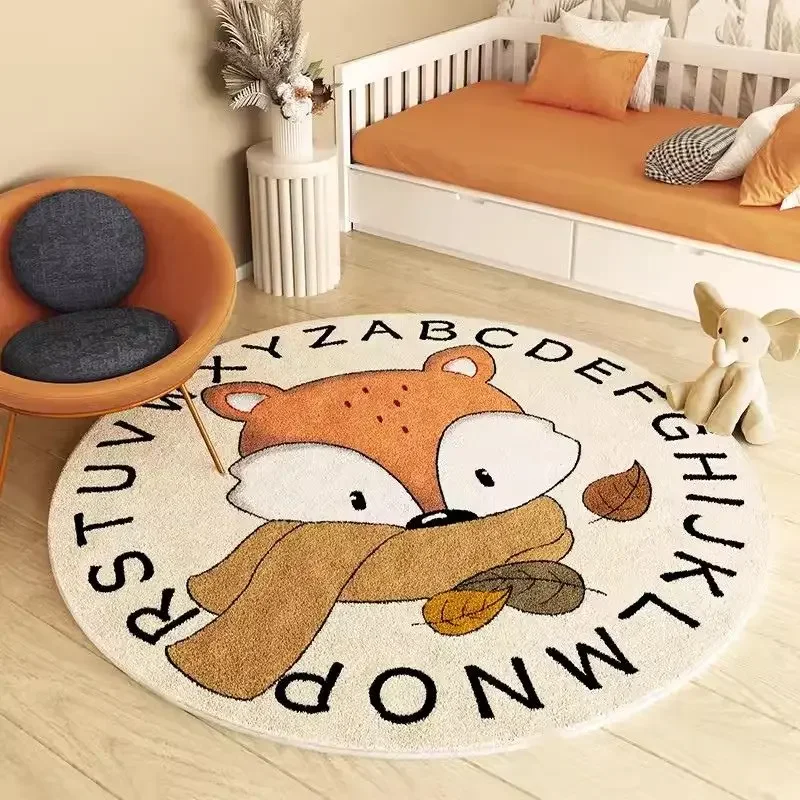 Alphabet Education Hairy Nursery Play Mat For Children Round Fluffy Carpet For Living Room Sun Cartoon Plush Bedroom Beside Rugs