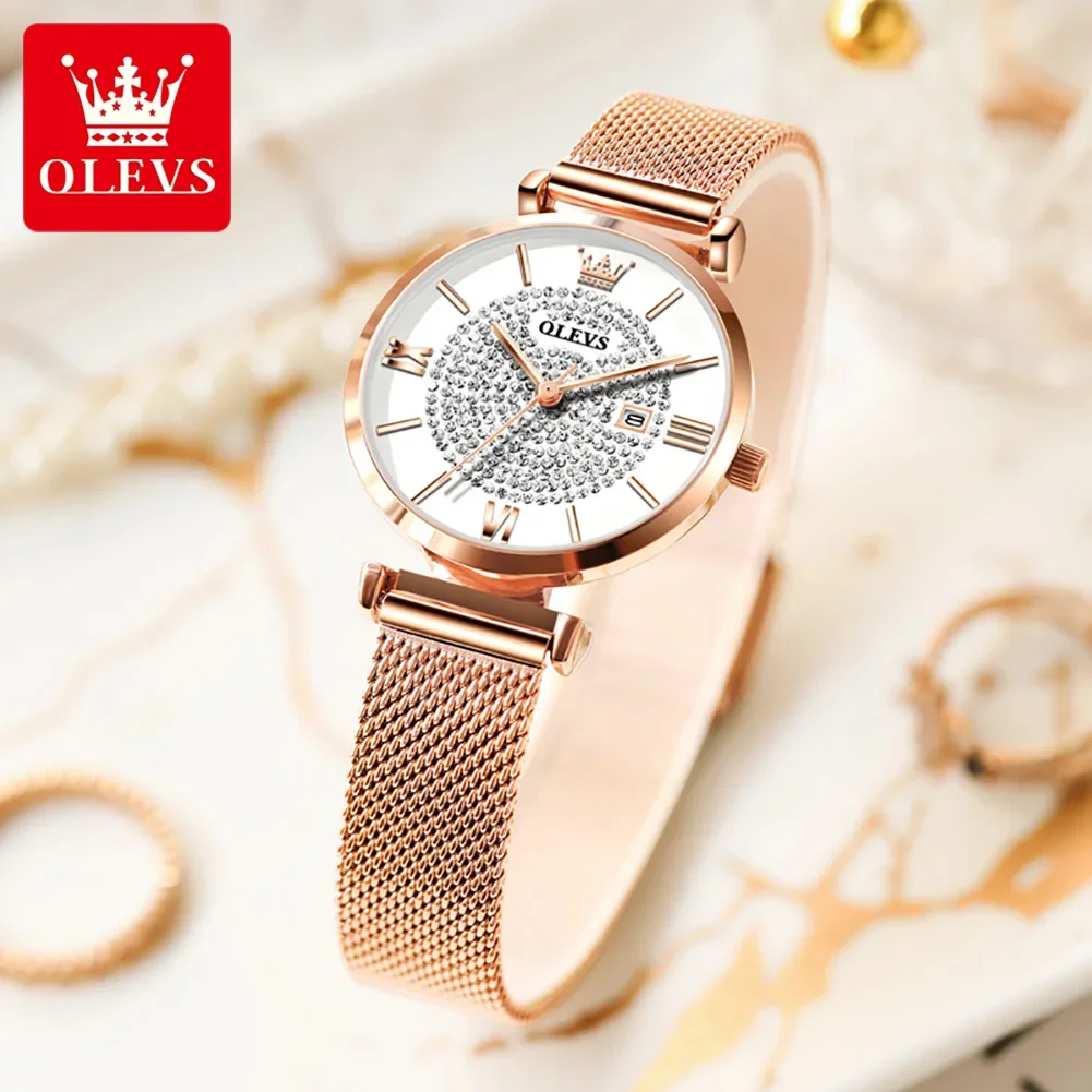 OLEVS-reloj de cuarzo de lujo para mujer, Pulsera Original de marca superior, resistente al agua, con calendario, a la moda, 6892