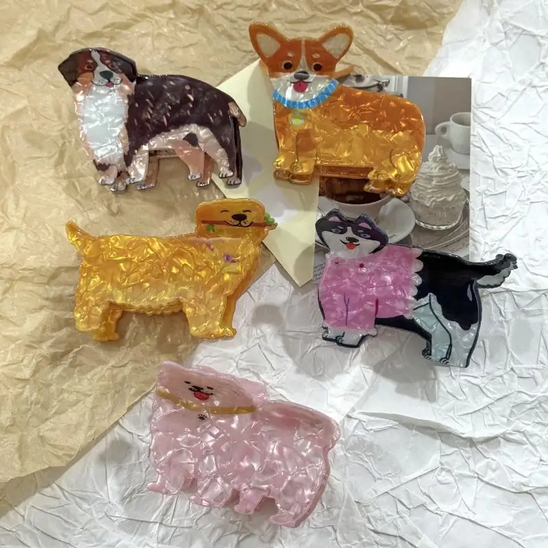 1 Stück Niedliche Cartoon-Acryl-Haarspange mit Hund-, Katzen- und Hai-Motiv für Frauen, Trendige Geometrische Haarspangen, Haarnadeln, Haaraccessoires, Geschenke – Detail 3
