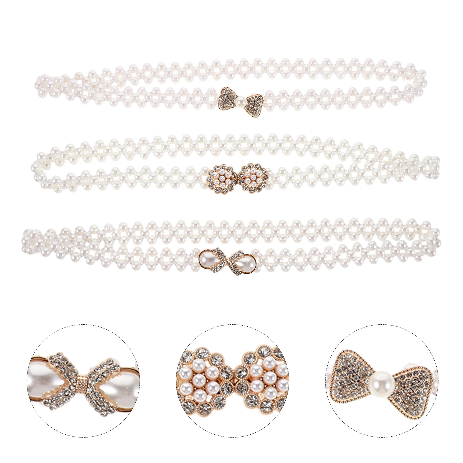 

3 Pcs Pearl Decorative Waist Chain Body Jewelry for Women Jeweled Belt Dress Ladies