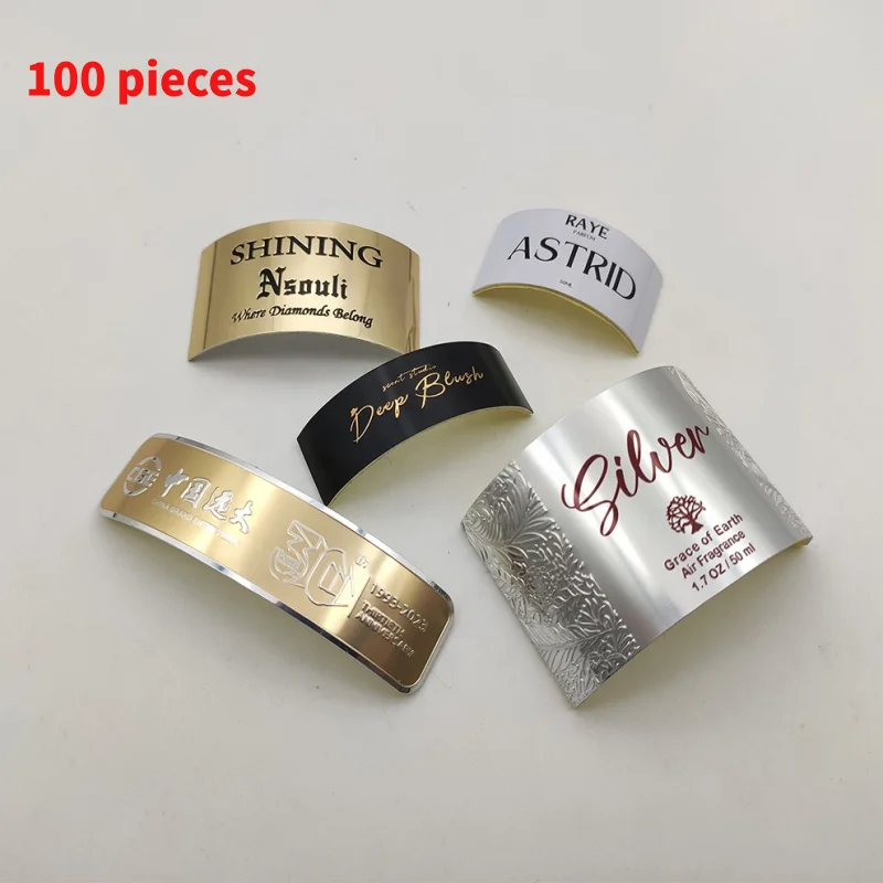 10 0.Zhang. custom. China factory custom aluminum metal 3D embossed logo self adhesive metal sticker perfume glass bottle pa