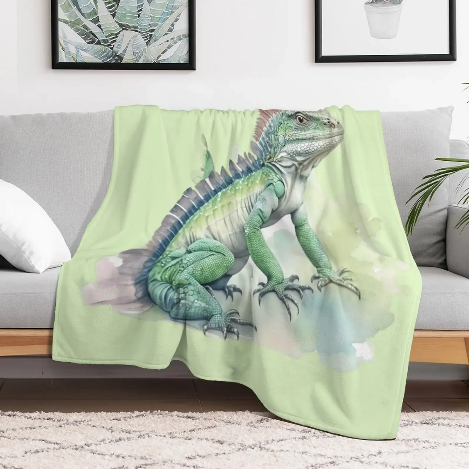 watercolor style, animal sticker Animals Series - cute iguana - pleasant iguana - animal wearing clothes Throw Blanket