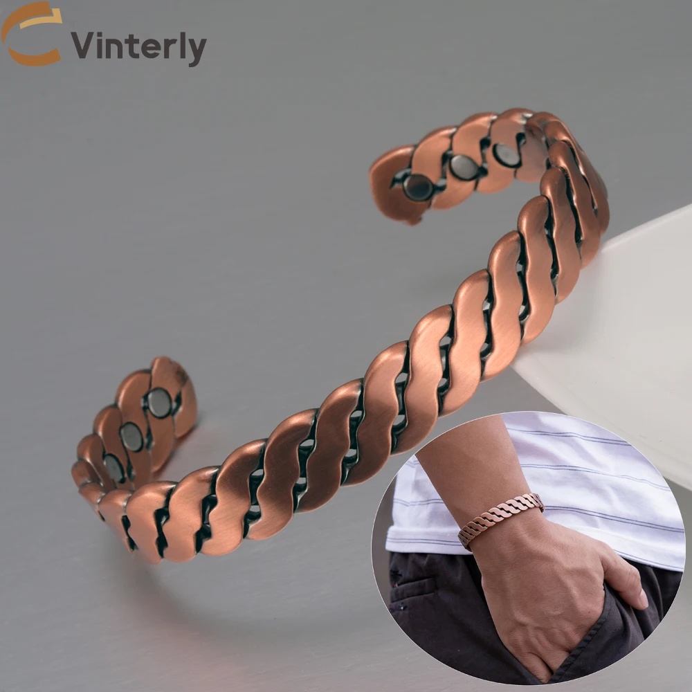 Bracciali Vinterly in Rame Puro Intrecciati a Mano 12mm Regolabili, Bracciali Magnetici ad Alta Energia per la Salute, Gioielli Regolabili