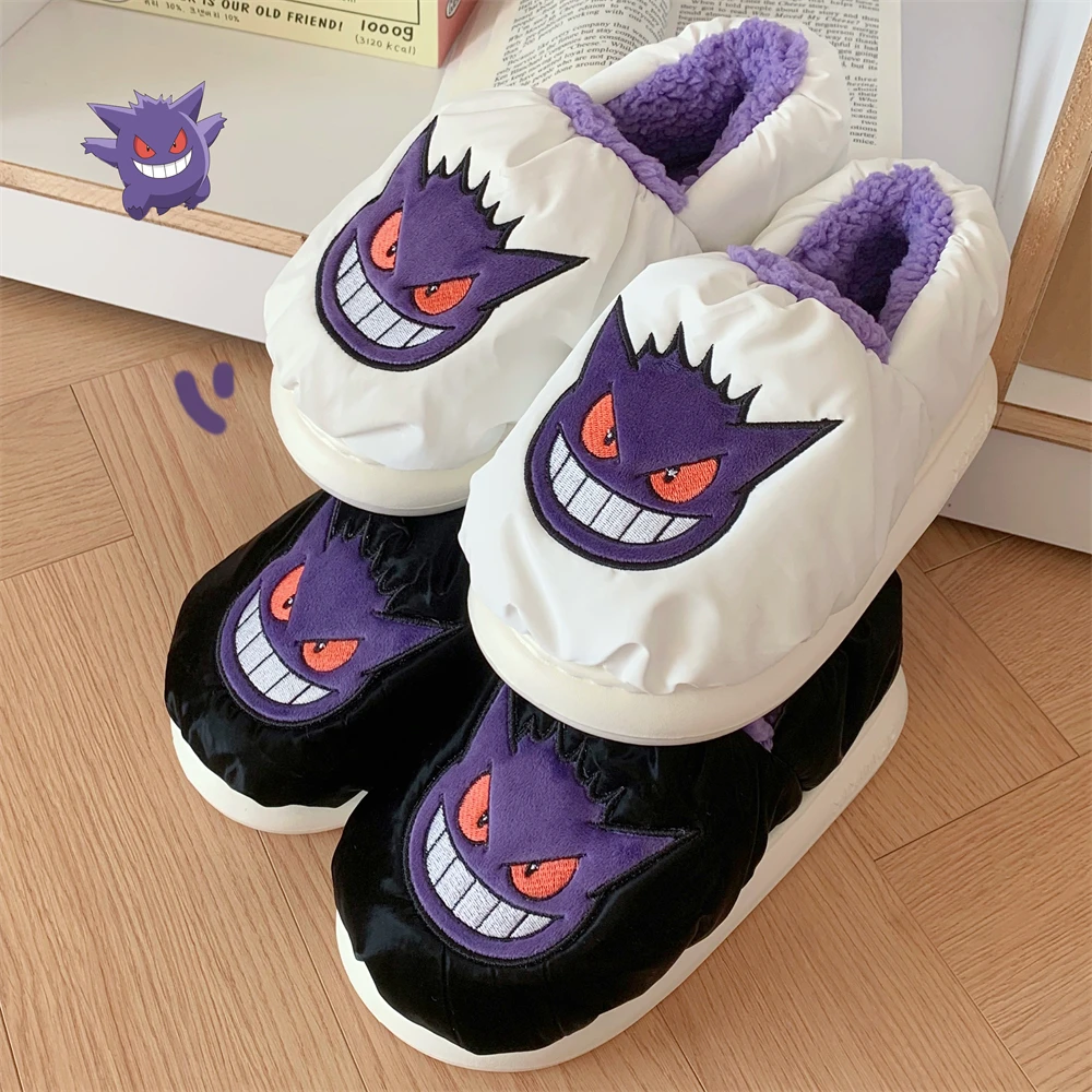 Hot 3.5cm Bandai Pokemon Anime Figure Gengar Lovers Cotton Slippers Winter Keep Warm At Home Plus Velvet Waterproof Kid Gift