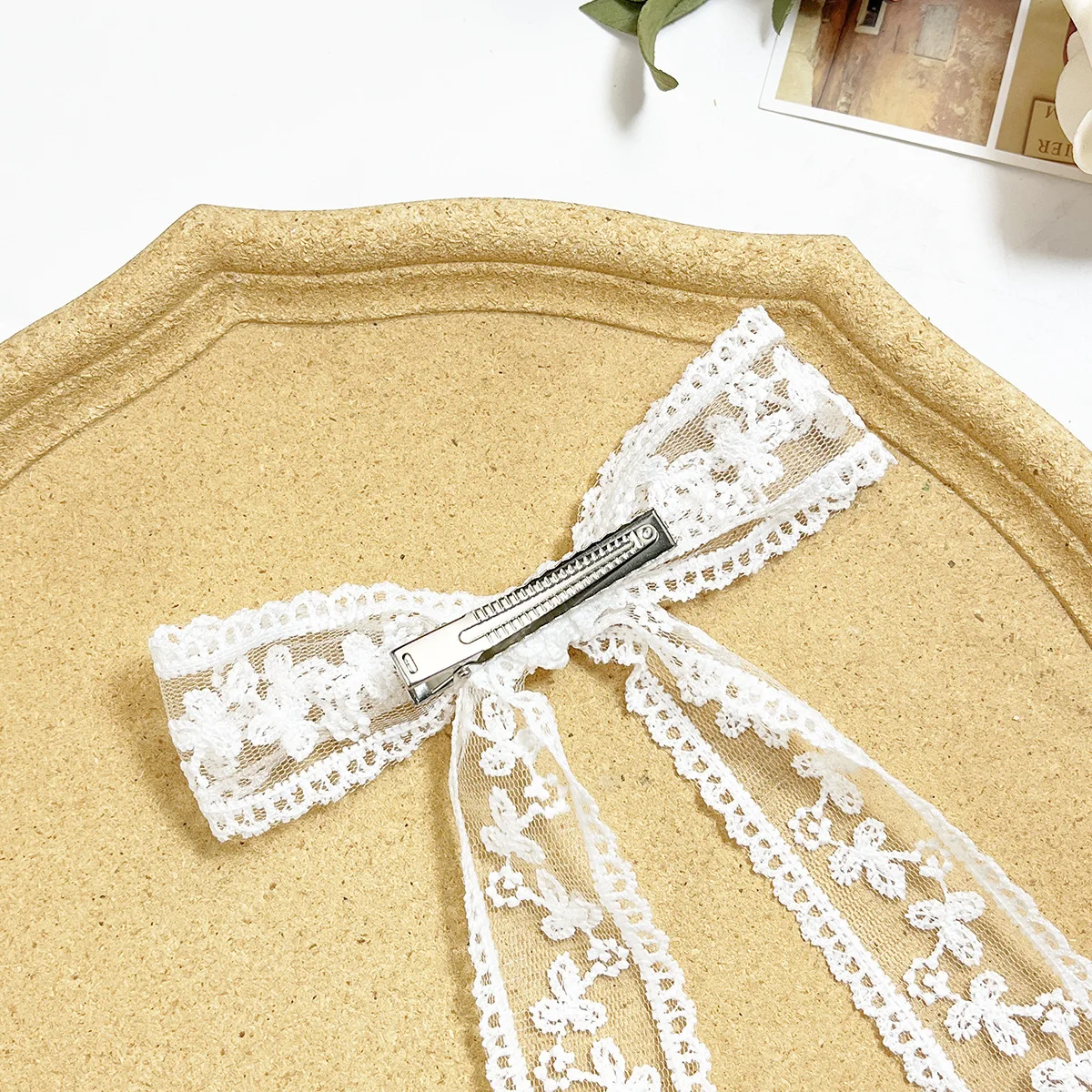 24pc/lot White Ivory Color Long Ribbon Bow Hair Clip Long Tassel Hairpins Women Headwear Girls Lace Embroidered Bow Hairgrips