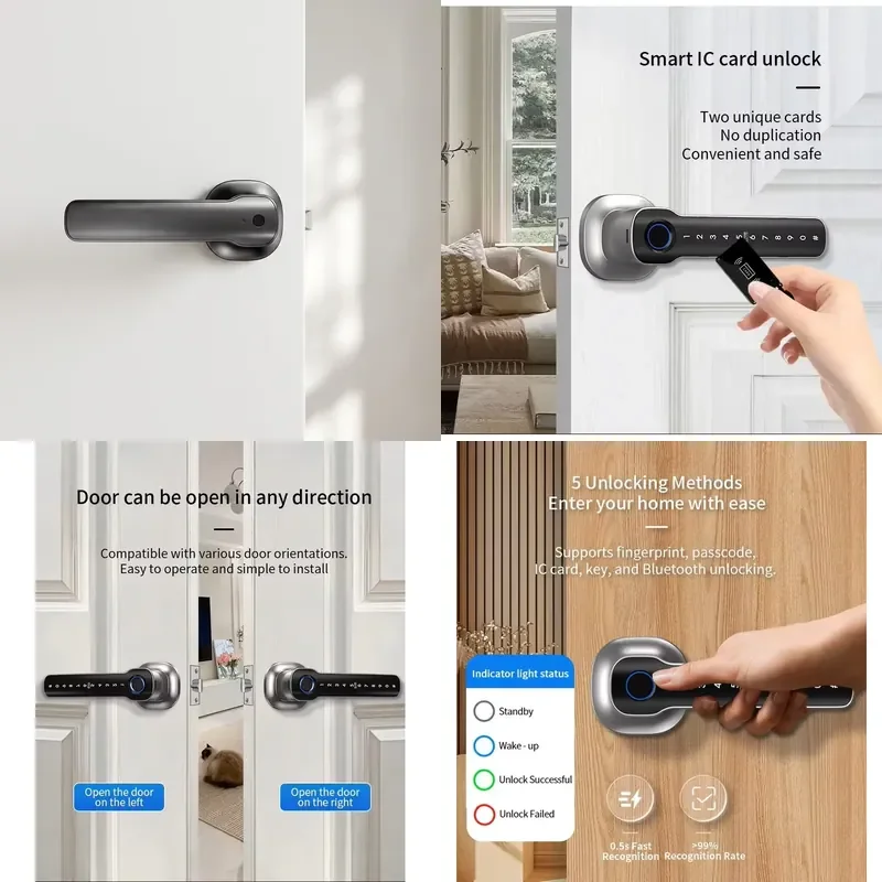 for TTlock Smart Digital Fingerprint Lock Automatic Biometric Wooden Door Home Security App Control Smart Door Lock