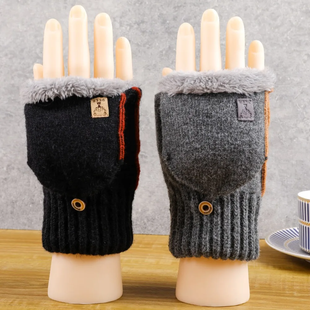 Gift Acrylic Fibres Unisex Anti-cold Mittens Soft Touch Screen Half Finger Gloves Windproof Solid Color Dual-use Gloves Unisex