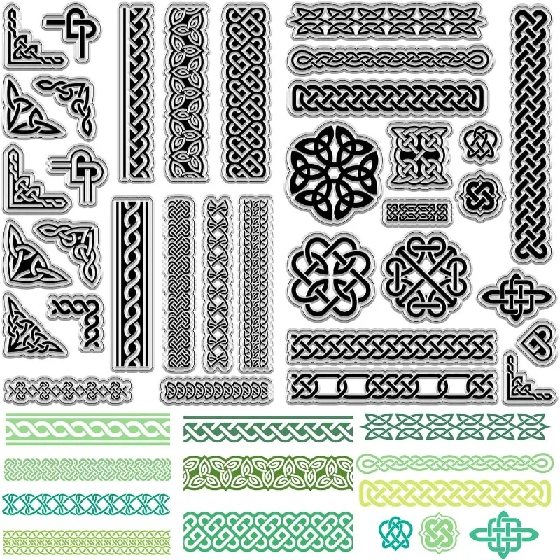 1Set 2Pcs Celtic Knot Clear Rubber Stamps Reusable Trinity Knot Frame Transparent Silicone Stamp Seal Vintage for Easter