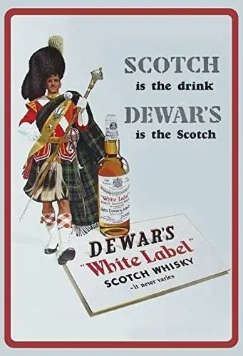 Dewars White Label Whisky Scot Custom Metal Sign 8X12in-Bar Cafe Restaurant Home Decor