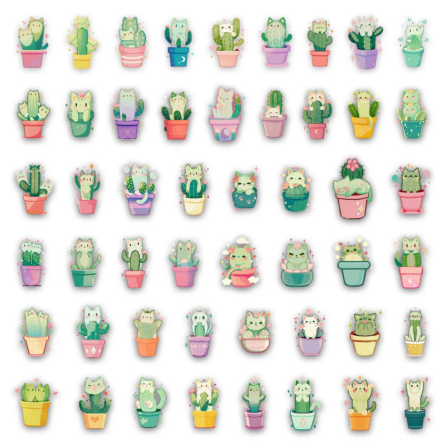 50 قطعة من ملصقات القط الصبار الممتعة DIY جراب هاتف الكمبيوتر المحمول كوب ماء ملصقات ألعاب الكمبيوتر