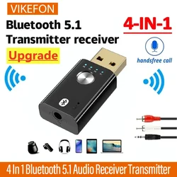 4 In 1 Bluetooth 5.1 Audio Receiver Transmitter Stereo USB Dongle 3.5mm 3.5 AUX RCA Wireless Adapter for Car Kit TV PC Headphone