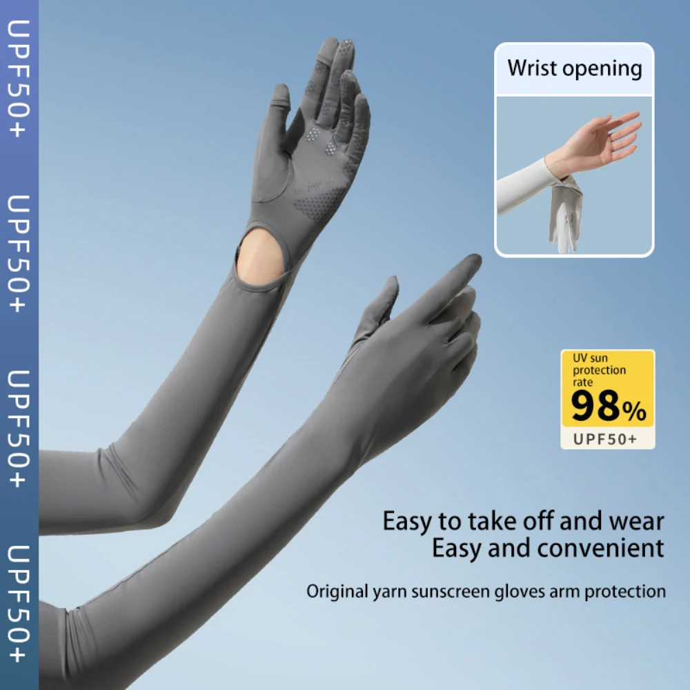 Spring  Summer Ice Silk Long Sunscreen Gloves Women's Summer UV-resistant Sleeve Outdoor Nylon Flip Cover Sleeve