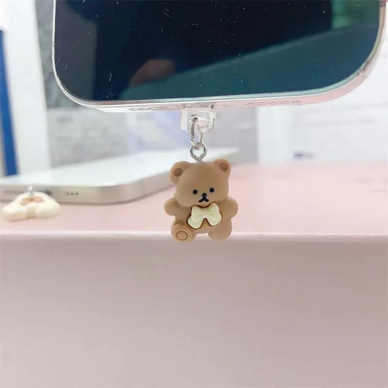 Cute Little Bear 2D Phone Dust Plug Pendant Suitable for IPhone for Samsung Type-C Interface Dust Plug Accessory Decoration