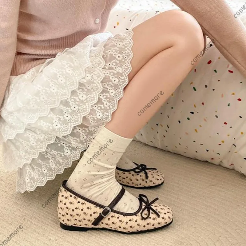 

2026 Spring Summer New Women's Floral Mary Jane Shoes Vintage Square Toe Pumps Ankle Strap Butterfly-knot Eelgant Dress Shoes