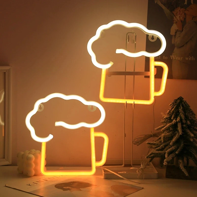 LED Beer Glass Neon Light Glowing Festival Decoration Desktop Atmosphere Neon Lamp KTV Bar Home Party Decor Adult Kid Gift