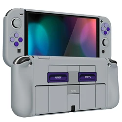 PlayVital AlterGrips Protective Slim Case Hard Shell for NS Switch OLED W/Thumb Grips & Button Caps - Classics SNES Style