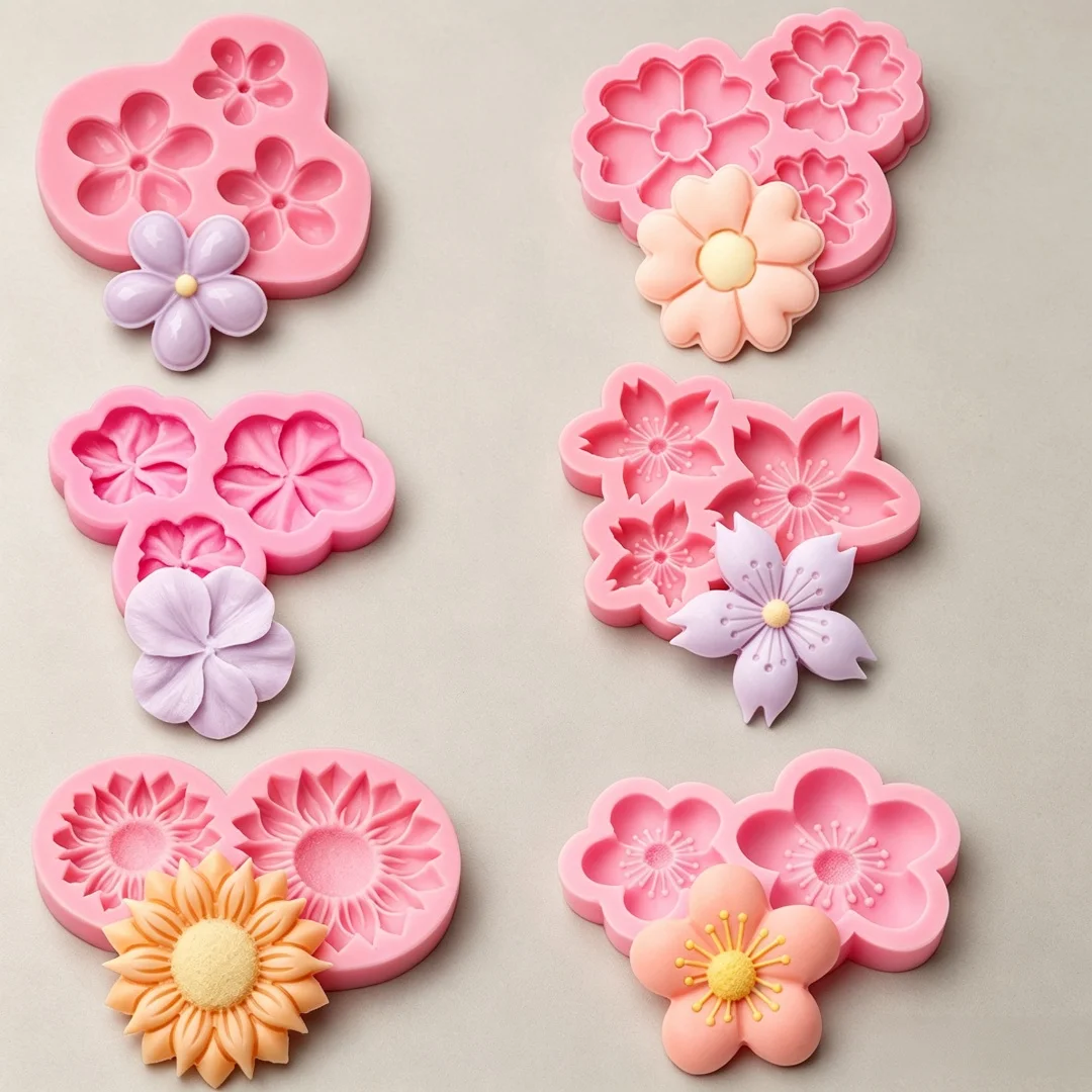 Mini Flower Plaster Silicone Molds DIY Floral Epoxy Resin Aroma Gypsum Car Vent Diffuser Decor Ornament Casting Craft Mold