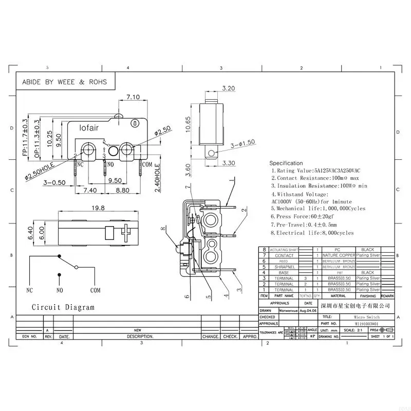 D0AB 125V/250V 5A Aquecedor água intertravamento da porta bloqueio normalmente aberta Micro -interruptor Substituição 3 o