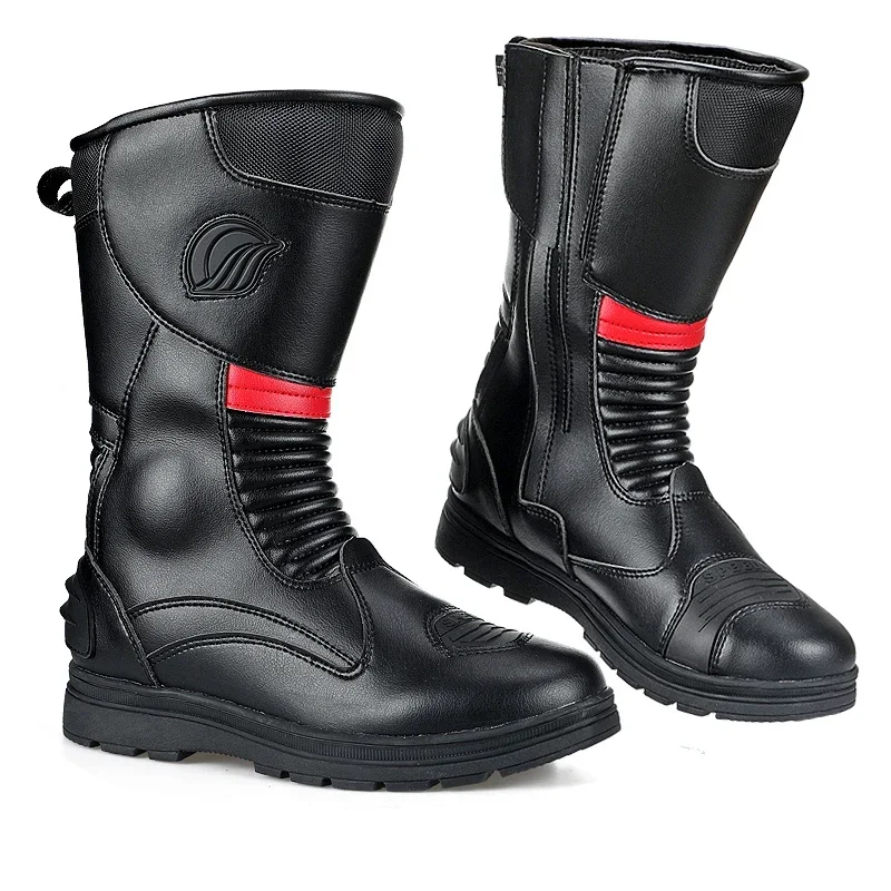 

Men Women Boots Mid-Calf Motorcycle Riding Motorbike Road Racing Anti-collision Foot Ankle Protection Long Shoes Black B1006