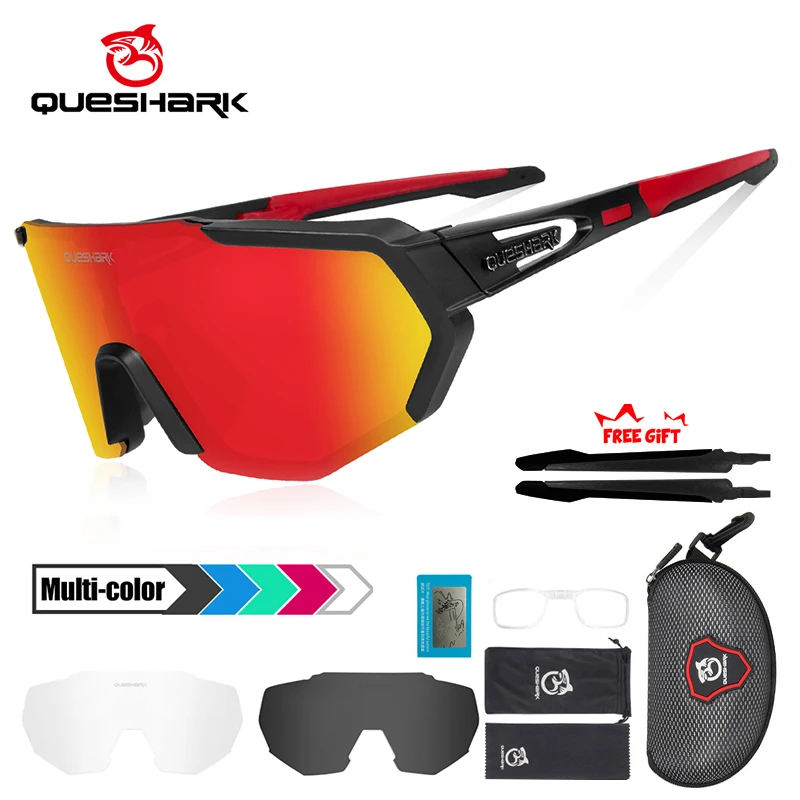 QUESHARK kadın erkek polarize 3 Lens Set bisiklet güneş gözlüğü spor MTB bisiklet gözlük sürme yol bisikleti gözlük gözlük QE42