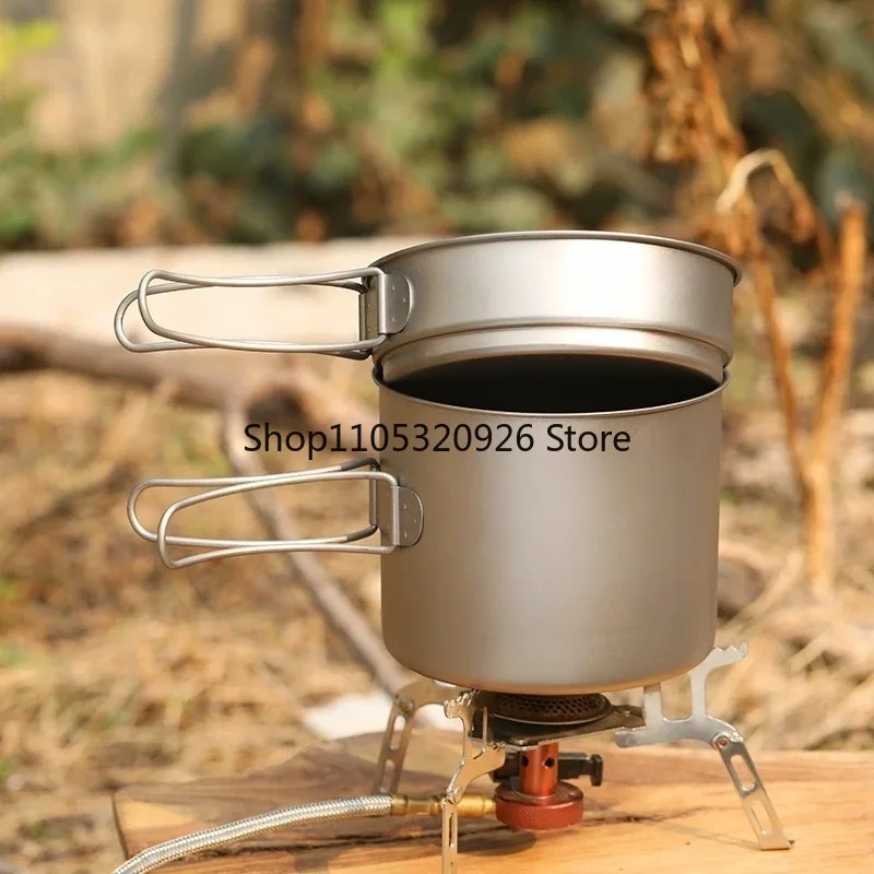 Outdoor Titanium Pot Pure Titanium Soup Camping Cookware Ultra Light Tableware Frying Titanium Alloy Folding Set