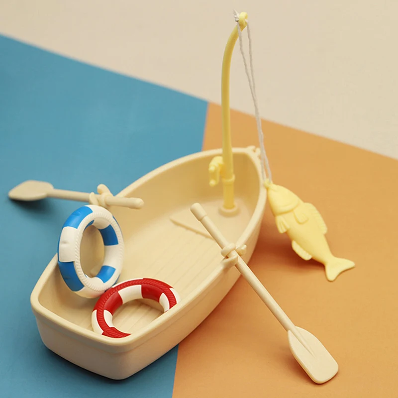 ⑧ 1 Set Children Gifts New Plastic Fishing Boat Model Mini Simulated Dollhouse Ornaments Miniature Fishing Boat Kit