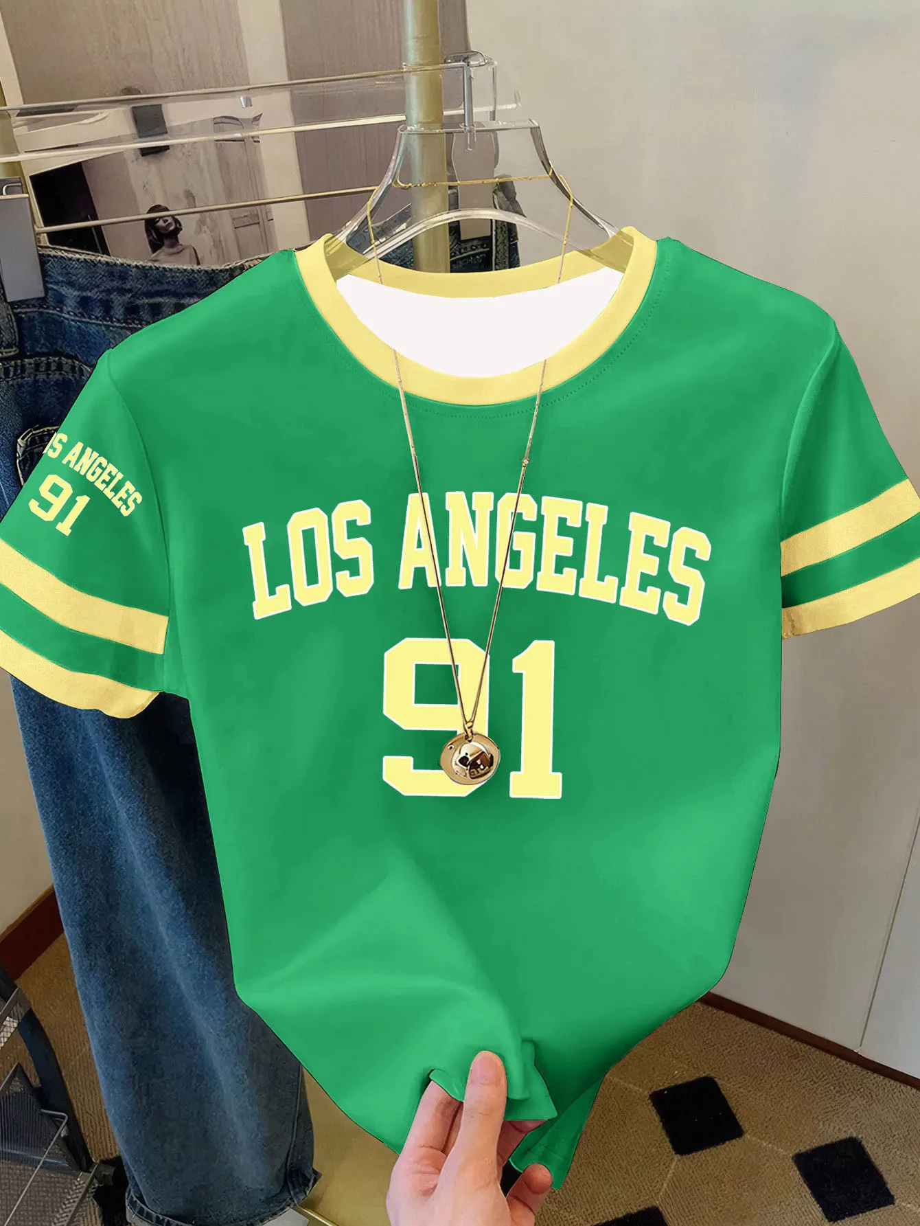 Summer Women's Los Angeles NO.91 Print Round Neck Short Sleeve T-Shirt Summer Graphic Te Jerseys Plus Size Sport T-Shirt Tops view 4