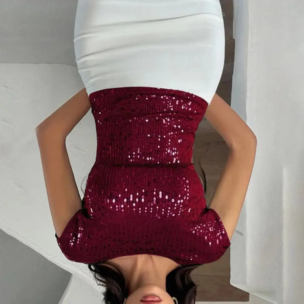 

Sequin Embellished Blouse Women T-shirt Round Neck Short Sleeve Sequin Tops Backless Design Slim Fit Sexy Party Tops Daily Wear