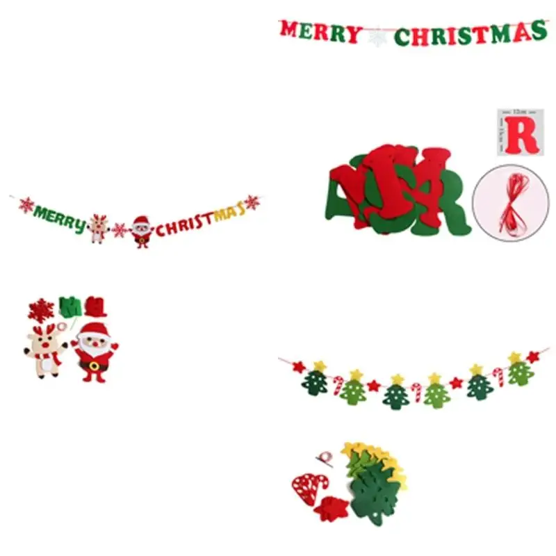 Q6PE Durable Fabric Christmas Banners Pleased Santa Christmas Garlands Banners for Enhancing Holiday