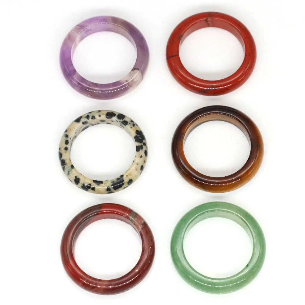 Natural Stone Finger Rings Round Circle Healing Crystal Agate Tiger Eye Charms Jewelry Gift for Diy Necklace Pendant Earrings