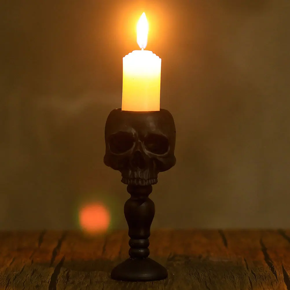 

2Pcs Skull Head Candleholder Resin Creative Halloween Stand Decorative Retro Style Candlesticks Home Decor