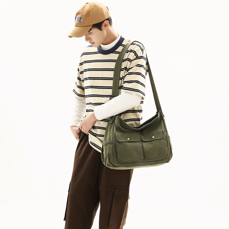 Vintage Canvas Women's Bag Eco Bag Korean Messenger Bag Y2K Shoulder Bag Shopper Satchel Murse Unisex Pocket Couple Tote Handbag